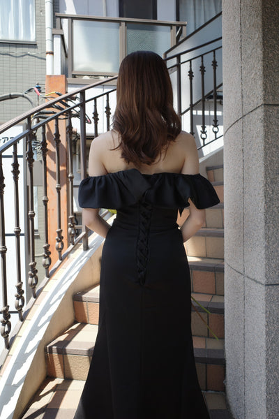 オフショルダー ソフトマーメイドドレス ブラック(W268BK)