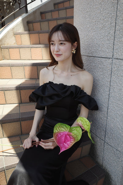 オフショルダー ソフトマーメイドドレス ブラック(W268BK)