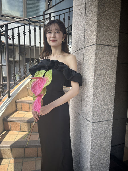 オフショルダー ソフトマーメイドドレス ブラック(W268BK)