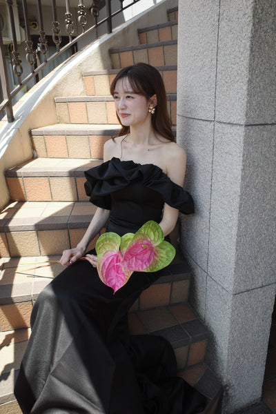 オフショルダー ソフトマーメイドドレス ブラック(W268BK)