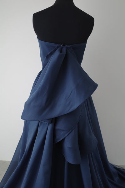 オーガンジーサテン バックトレーンドレス ネイビー(W329)