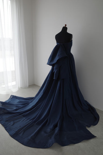 オーガンジーサテン バックトレーンドレス ネイビー(W329)