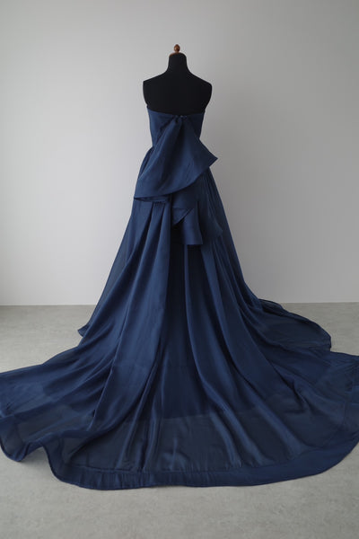 オーガンジーサテン バックトレーンドレス ネイビー(W329)