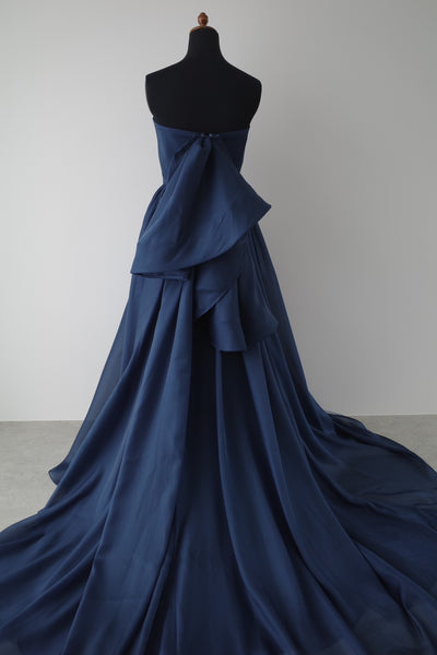 オーガンジーサテン バックトレーンドレス ネイビー(W329)