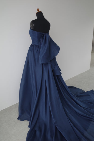 オーガンジーサテン バックトレーンドレス ネイビー(W329)