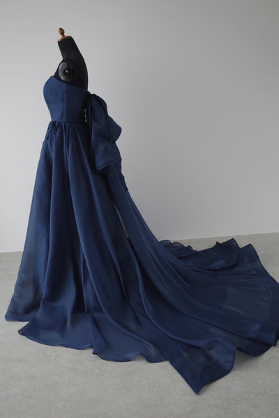 オーガンジーサテン バックトレーンドレス ネイビー(W329)