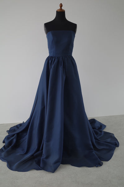 オーガンジーサテン バックトレーンドレス ネイビー(W329)