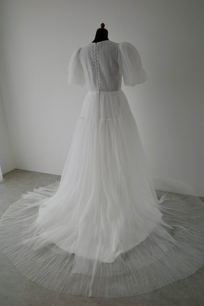 クルーネック パフスリーブ チュールドレス(W332)