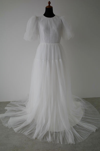 クルーネック パフスリーブ チュールドレス(W332)