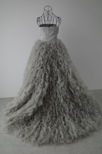 ブルーグレー ボリュームフリルドレス(W328)