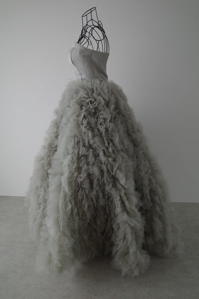 ブルーグレー ボリュームフリルドレス(W328)