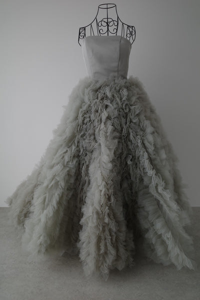 ブルーグレー ボリュームフリルドレス(W328)