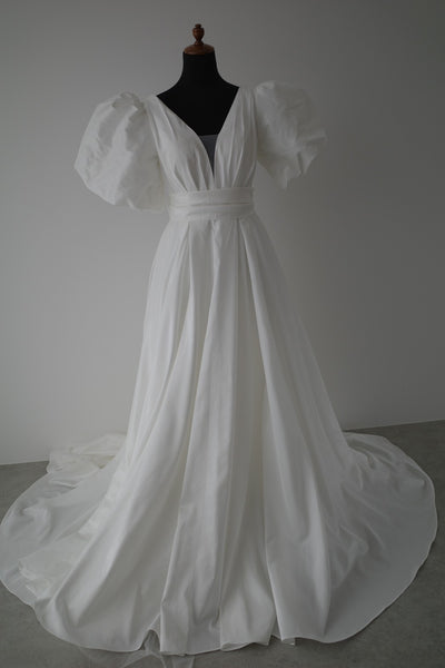 パフスリーブ Vネック タフタ ドレス(W333)