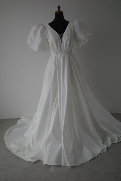 パフスリーブ Vネック タフタ ドレス(W333)