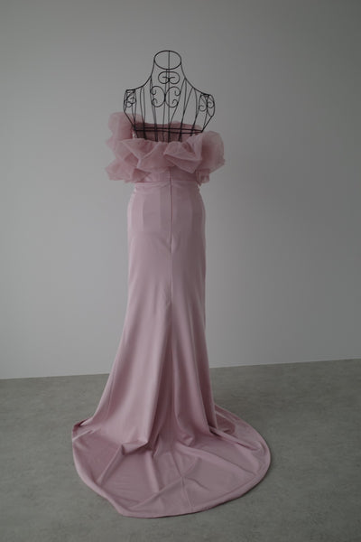 チュールショルダー ソフトマーメイドドレス ダスティピンク(W341DP)