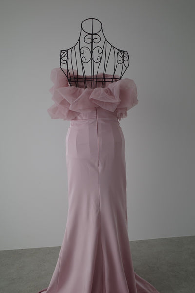 チュールショルダー ソフトマーメイドドレス ダスティピンク(W341DP)