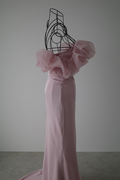 チュールショルダー ソフトマーメイドドレス ダスティピンク(W341DP)