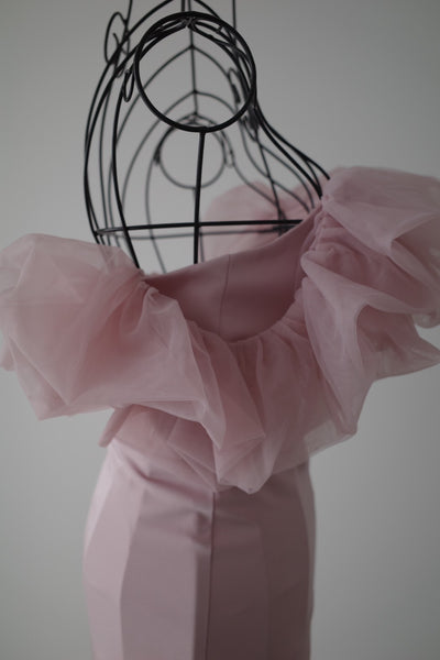 チュールショルダー ソフトマーメイドドレス ダスティピンク(W341DP)