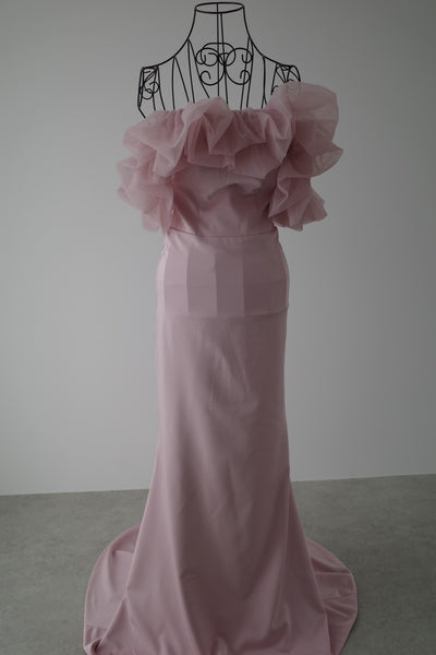 チュールショルダー ソフトマーメイドドレス ダスティピンク(W341DP)