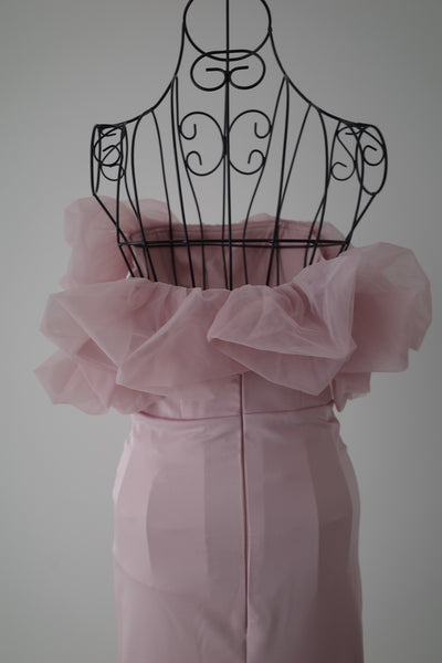 チュールショルダー ソフトマーメイドドレス ダスティピンク(W341DP)