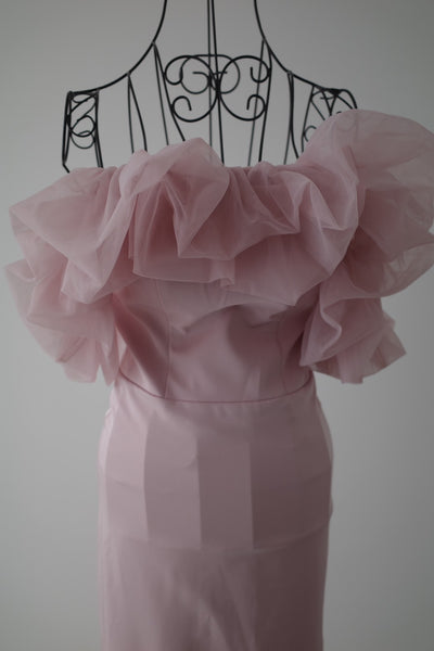 チュールショルダー ソフトマーメイドドレス ダスティピンク(W341DP)