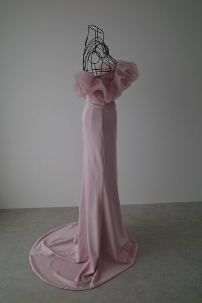 チュールショルダー ソフトマーメイドドレス ダスティピンク(W341DP)