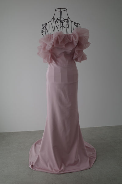 チュールショルダー ソフトマーメイドドレス ダスティピンク(W341DP)