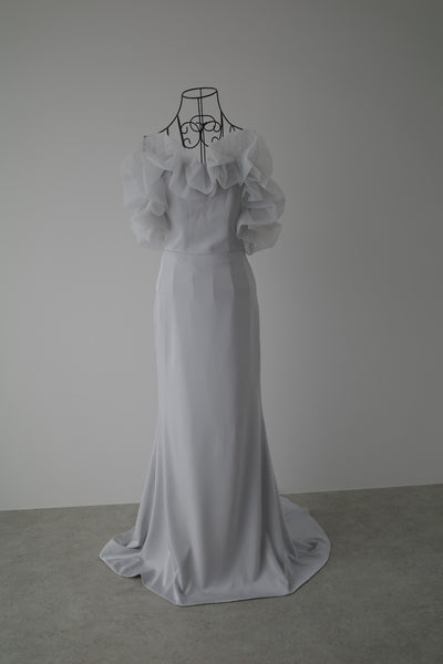 チュールショルダー ソフトマーメイドドレス ブルーグレー(W341BG)