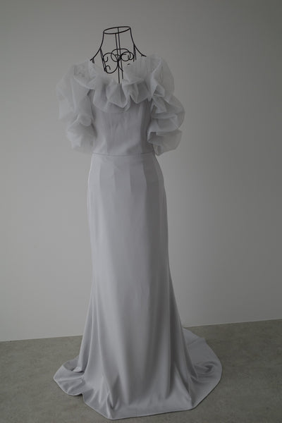 チュールショルダー ソフトマーメイドドレス ブルーグレー(W341BG)