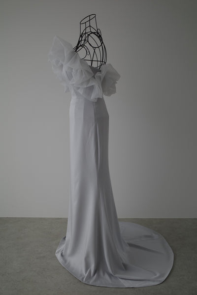 チュールショルダー ソフトマーメイドドレス ブルーグレー(W341BG)