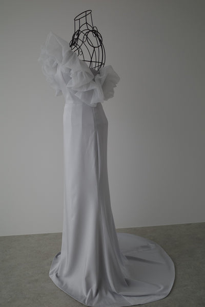 チュールショルダー ソフトマーメイドドレス ブルーグレー(W341BG)