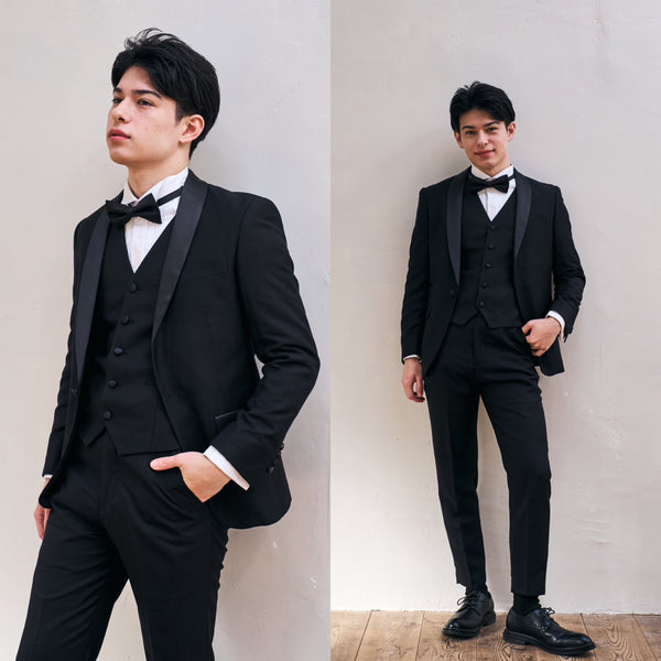 ブラック スリーピース メンズスーツ タキシード(M07)