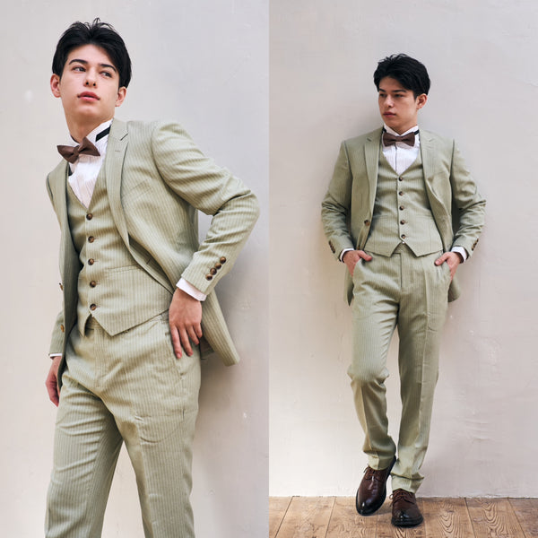 ストライプ スリーピース メンズスーツ タキシード(M08)