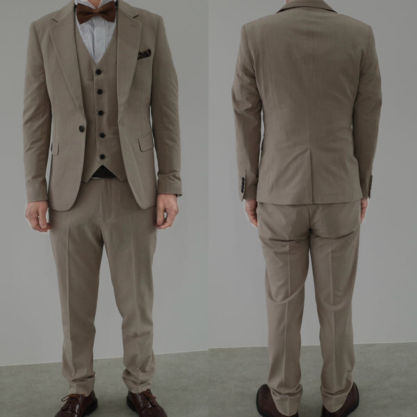 スリーピース メンズスーツ タキシード ライトベージュ (M01)