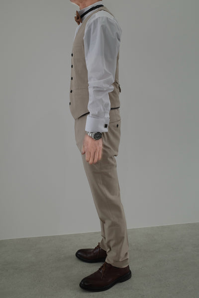 スリーピース メンズスーツ タキシード ライトベージュ (M01)