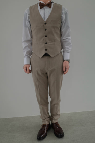 スリーピース メンズスーツ タキシード ライトベージュ (M01)