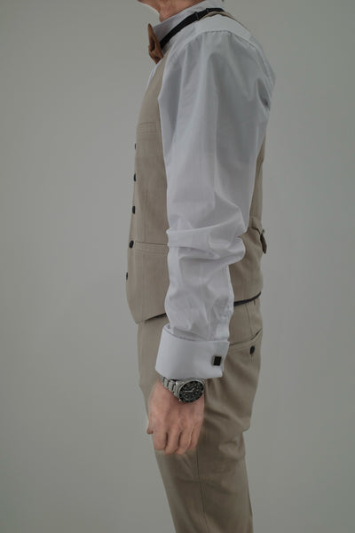 スリーピース メンズスーツ タキシード ライトベージュ (M01)