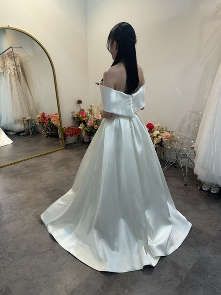 2way ミカド風サテン ロールカラー Aラインドレス(W351)