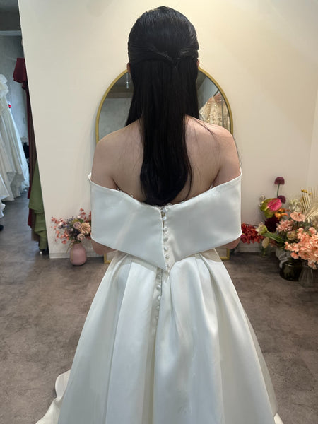 2way ミカド風サテン ロールカラー Aラインドレス(W351)