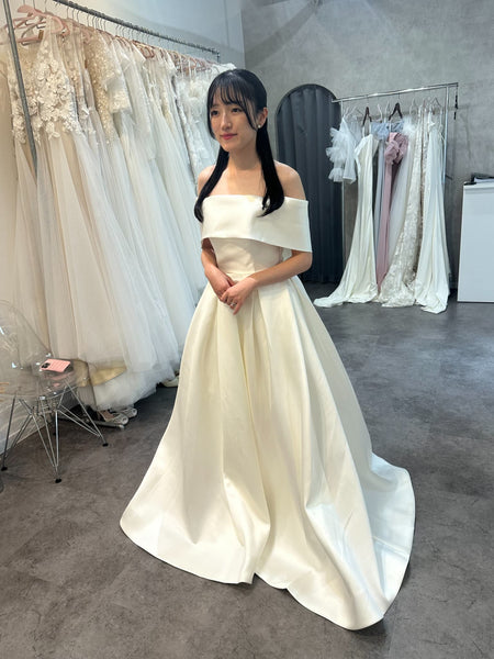 2way ミカド風サテン ロールカラー Aラインドレス(W351)