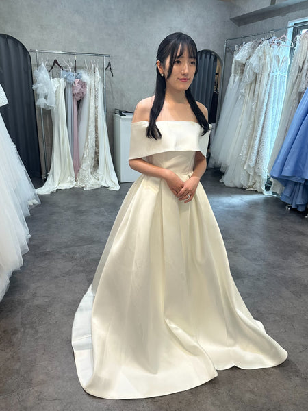 2way ミカド風サテン ロールカラー Aラインドレス(W351)