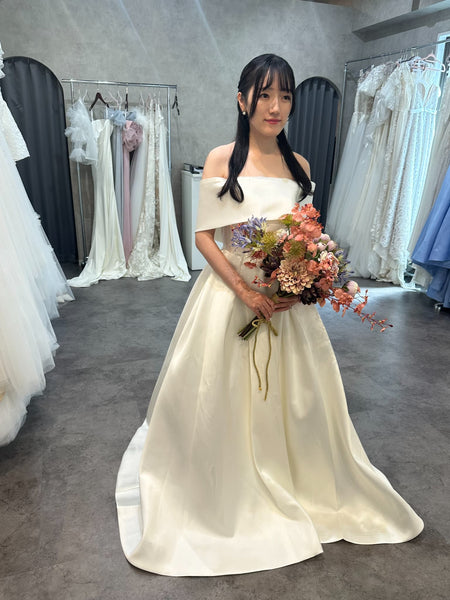 2way ミカド風サテン ロールカラー Aラインドレス(W351)