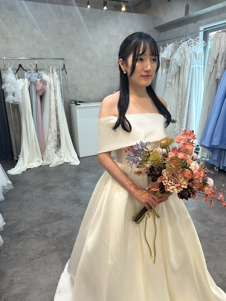 2way ミカド風サテン ロールカラー Aラインドレス(W351)