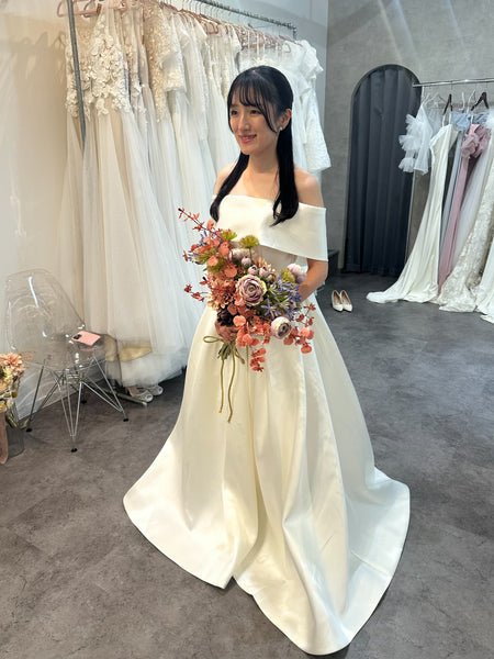 2way ミカド風サテン ロールカラー Aラインドレス(W351)