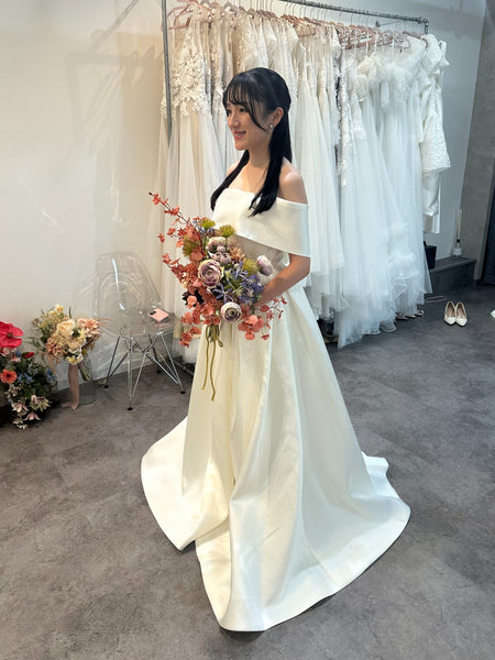 2way ミカド風サテン ロールカラー Aラインドレス(W351)