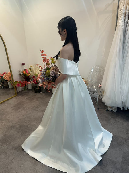 2way ミカド風サテン ロールカラー Aラインドレス(W351)