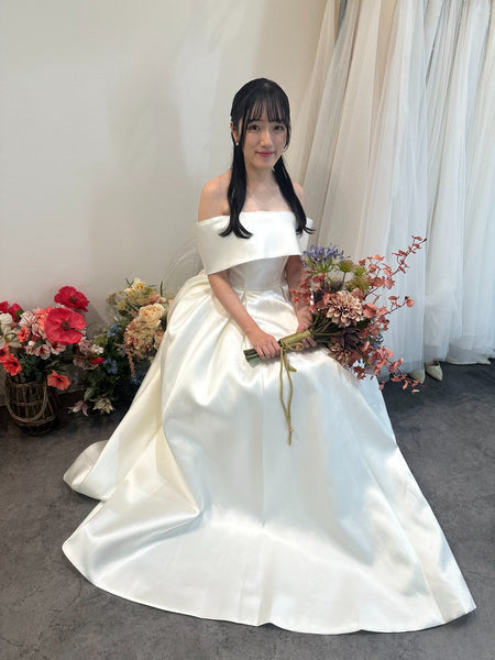 2way ミカド風サテン ロールカラー Aラインドレス(W351)