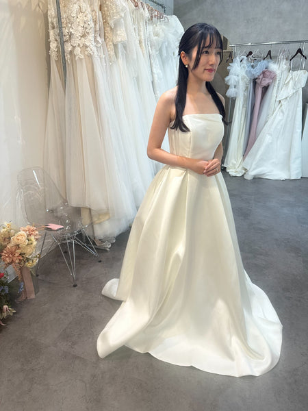 2way ミカド風サテン ロールカラー Aラインドレス(W351)