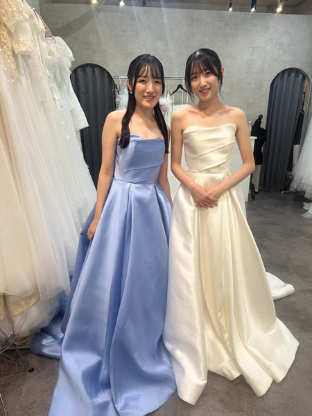 ミカド風サテン ベアトップドレス サックスブルー(W259SB)