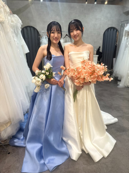 ミカド風サテン ベアトップドレス サックスブルー(W259SB)